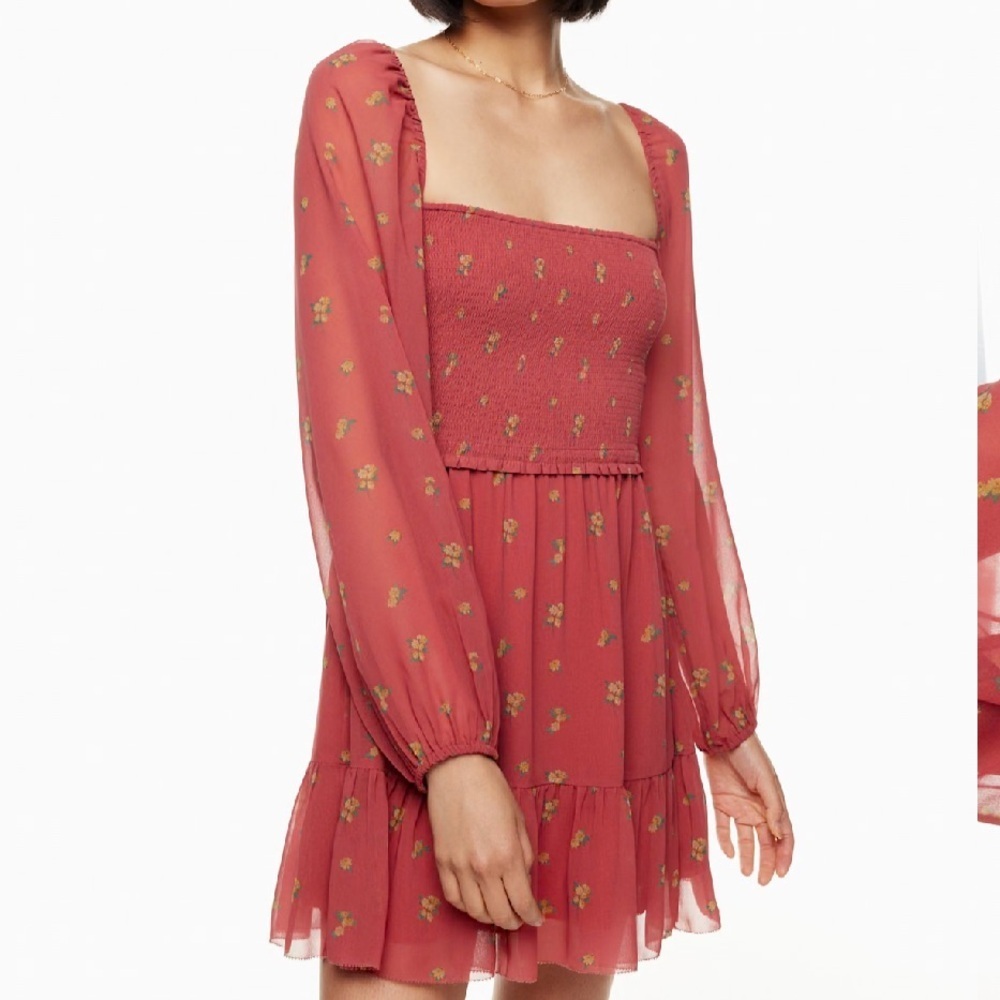 Wilfred Aritzia Womens Boho Cottagecore Wistful Red Floral Mini Dress Size Small - Picture 3 of 11